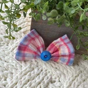 Handmade Vintage Plaid Seersucker Fabric Bow